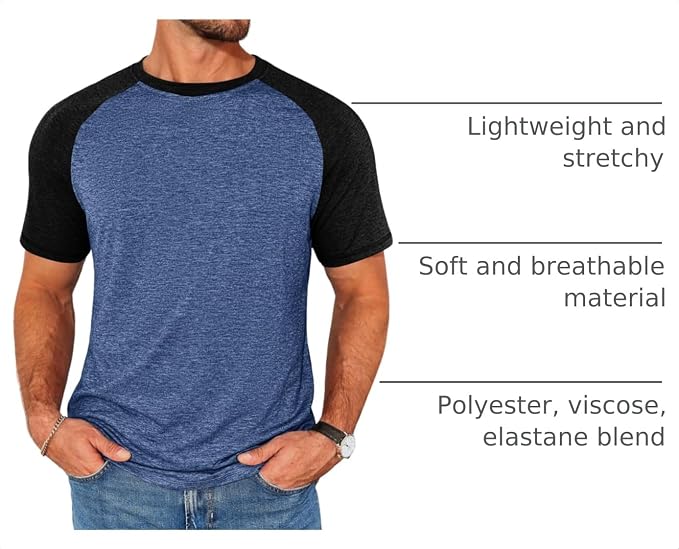 Men's Color Block Raglan T-Shirt Casual Slim Fit
