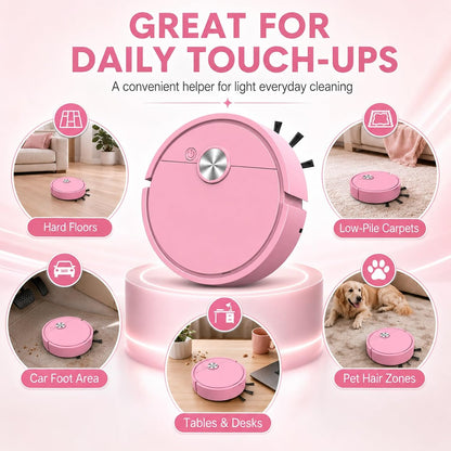 Mini Robot Vacuum Cleaner for Car & Desktop, Rechargeable Smart Automatic Vacuum Robot, Low Noise Portable Cleaner for Dust, Crumbs & Pet Hair