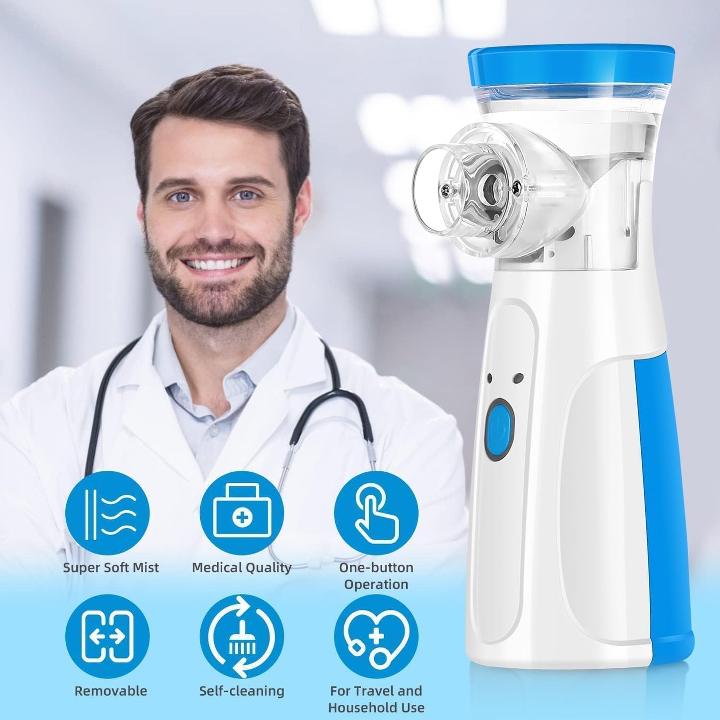 Portable Mesh Nebulizer, Silent and Compact Nebulizer Machine for Adult and Kids, Wireless Vaporizer Machine With Respiratory Mask, Effective for Cough, Asthma, Sinusitis, and Bronchitis, Steam Inhaler for Cold and Cough -Quick Relief and Daily Use Vapori