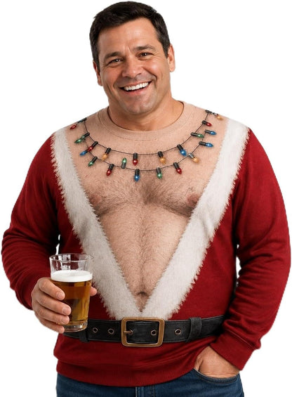 Funny Santa Ugly Christmas Sweatshirt for Men, Fake Abs Santa Shirt