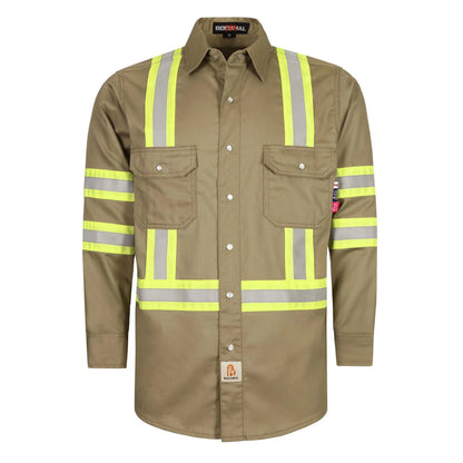Men's FR Hi Vis Pearl Snap Safety Work Shirt, 7.5oz 100% Cotton Reflective Workwear