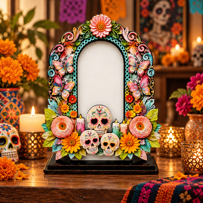Day of the Dead Memorial Photo Frame Set – 6 Colorful Wooden Ofrenda Frames