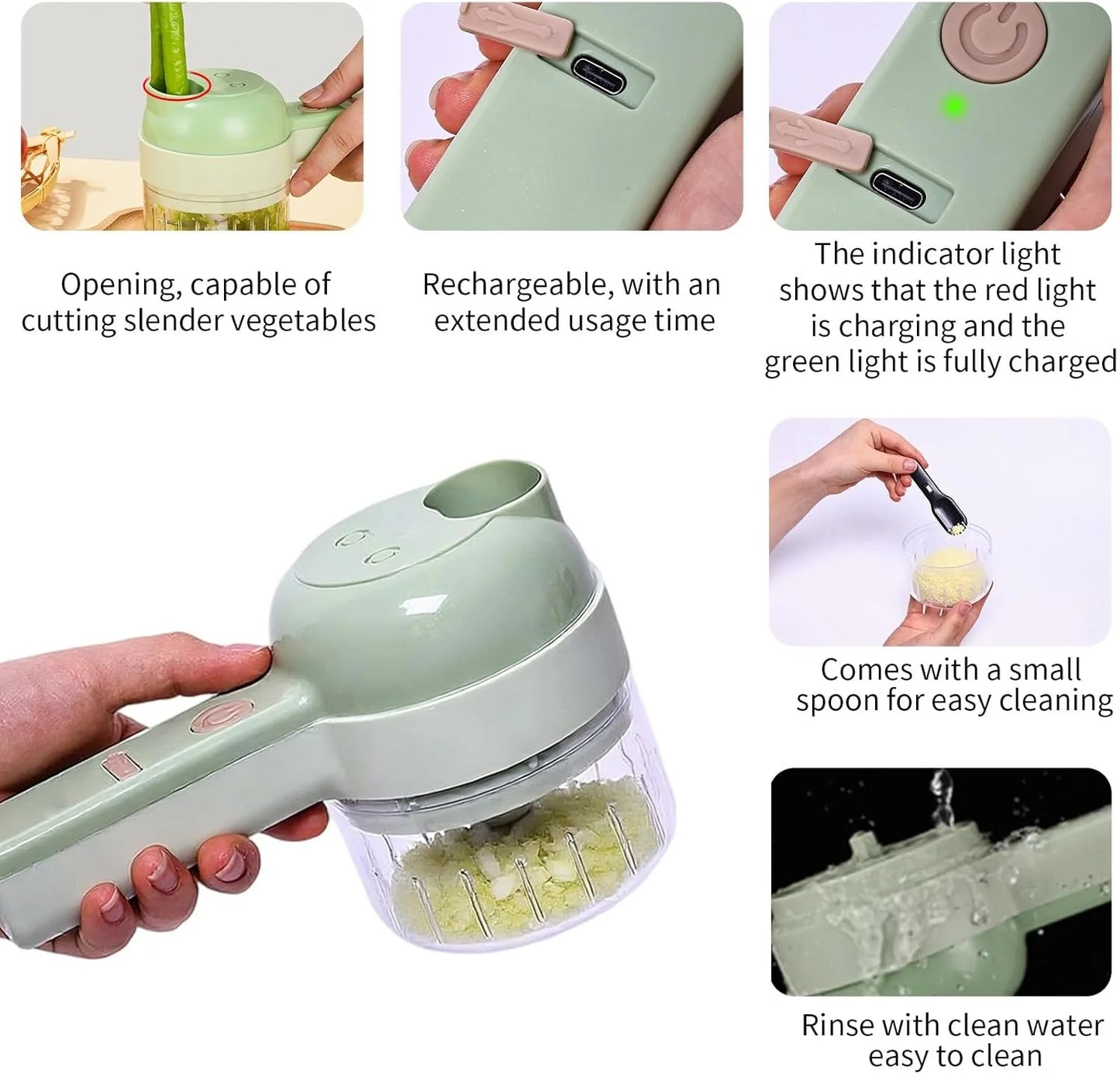 🧄 Handheld Electric Food Processor with Open Feed Chute & Dual Blades 🌶️