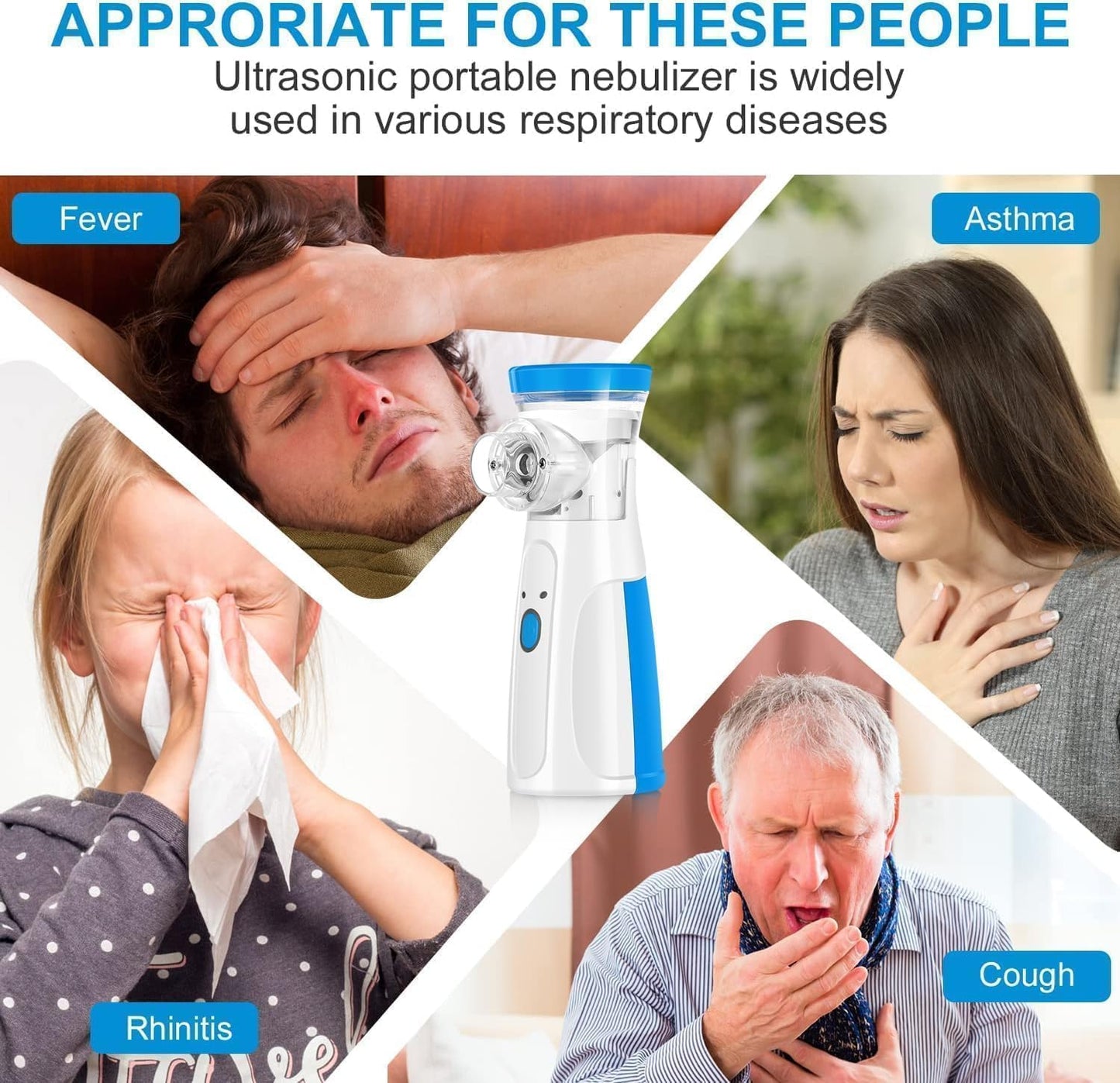 Portable Mesh Nebulizer, Silent and Compact Nebulizer Machine for Adult and Kids, Wireless Vaporizer Machine With Respiratory Mask, Effective for Cough, Asthma, Sinusitis, and Bronchitis, Steam Inhaler for Cold and Cough -Quick Relief and Daily Use Vapori