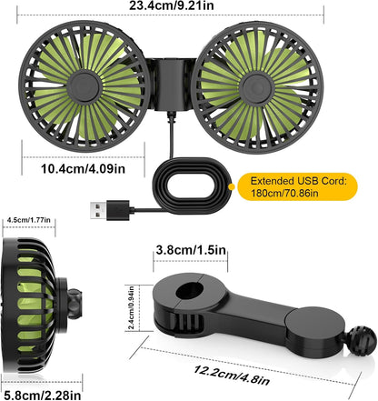 Car Garage Double-headed Fan, 360° Adjustable Angle Car Fan