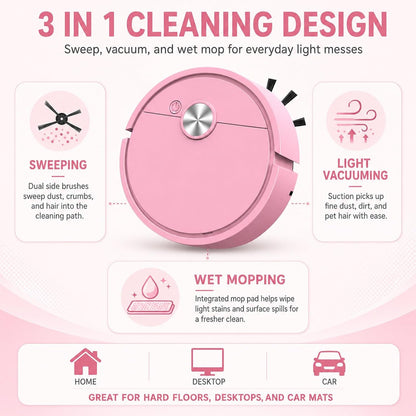 Mini Robot Vacuum Cleaner for Car & Desktop, Rechargeable Smart Automatic Vacuum Robot, Low Noise Portable Cleaner for Dust, Crumbs & Pet Hair