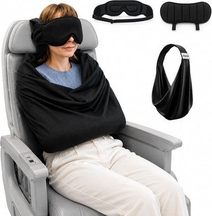 ✈️3‑in‑1 Portable Travel Sleep System 🛌 Pillow & Eye Mask | Head Neck Support for Airplane Car Train