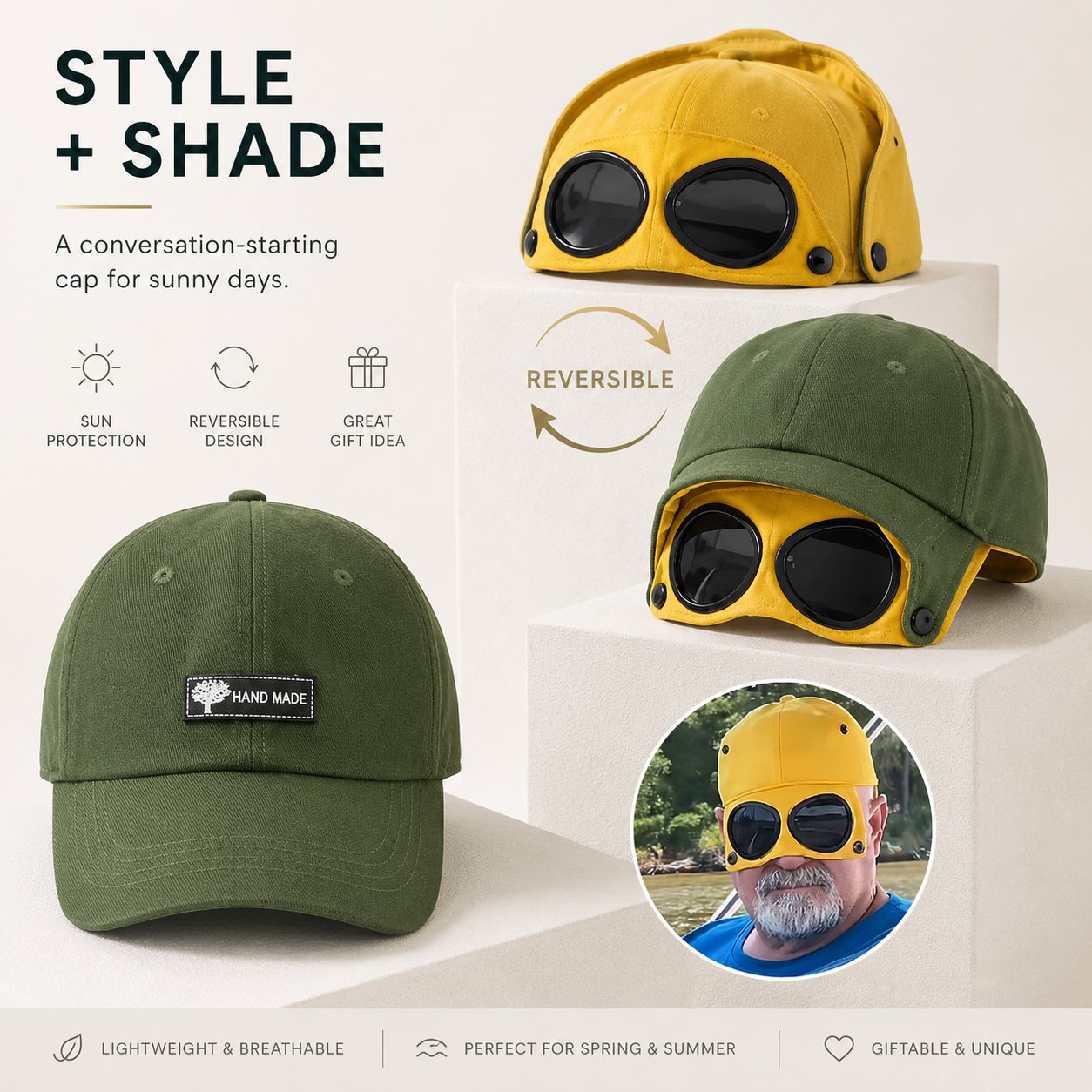 🧢Steampunk Aviator Baseball Cap with Flip-Up Goggles