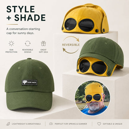 🧢Steampunk Aviator Baseball Cap with Flip-Up Goggles