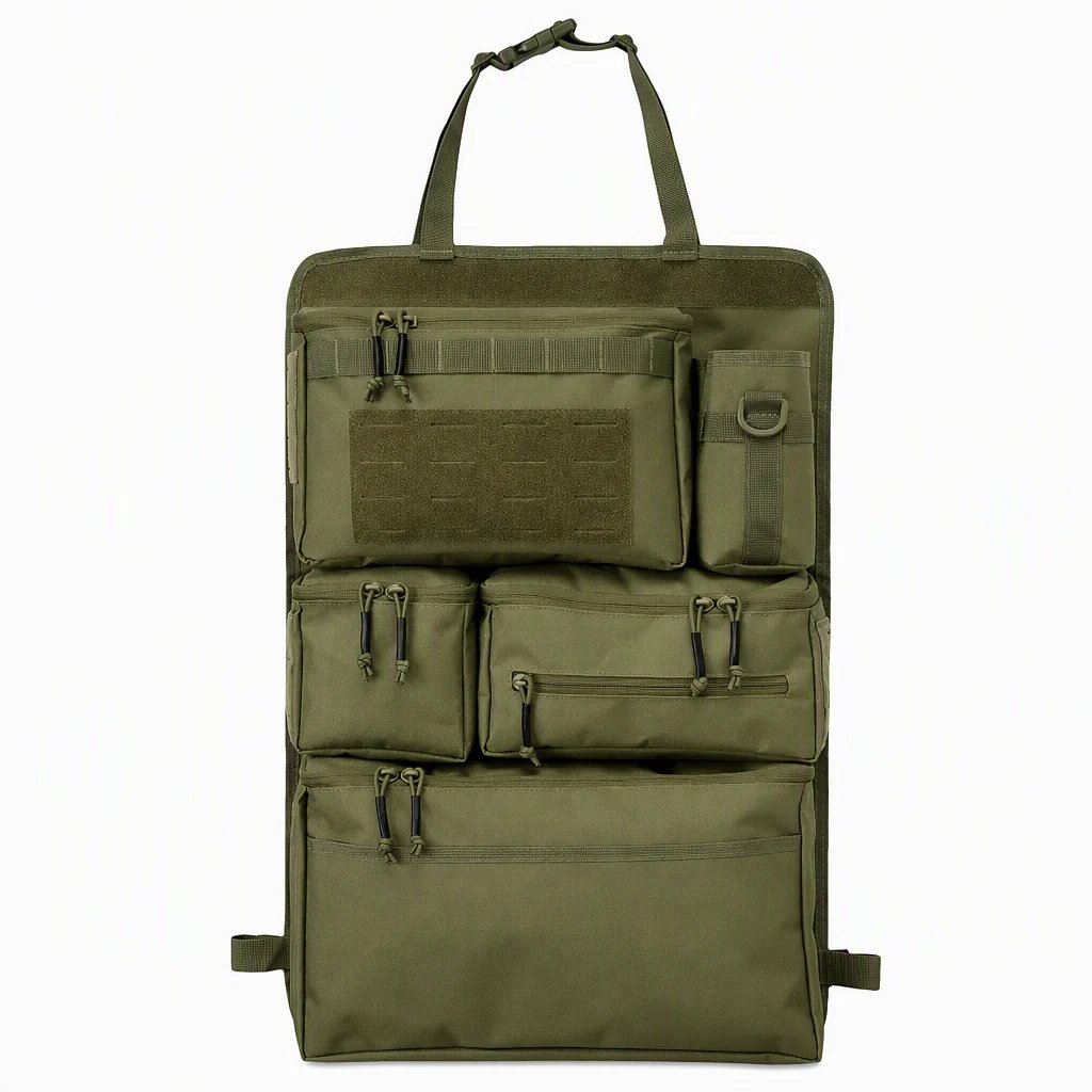 🎉🚗 Tactical Car Backseat Organizer: Heavy-Duty Nylon, Webbed Loops, Buckled Straps, Universal Fit
