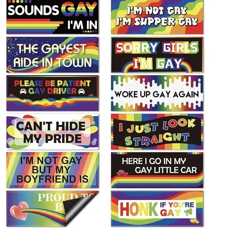 12 Rainbow Pride Magnetic Bumper Stickers