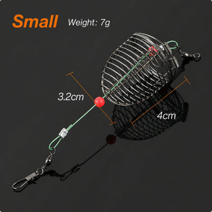 Stainless Steel Fishing Bait Cage Trap Basket Feeder Holder- Fishing Rig Attachment