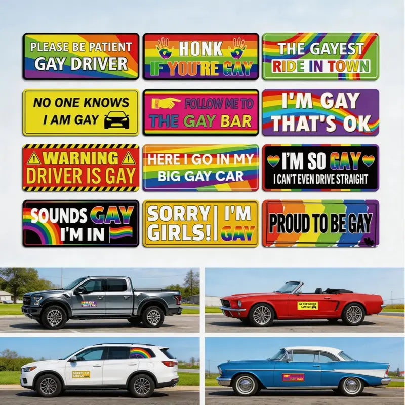 12 Rainbow Pride Magnetic Bumper Stickers