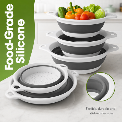 🥗 3-Piece Collapsible Colander Set – With Self-Draining Base Tray ✨
