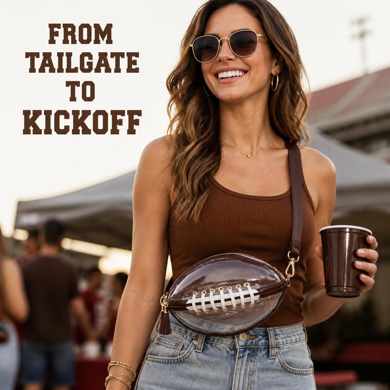 Clear Football Shaped Crossbody Bag, Transparent PVC Stadium Bag with Adjustable Strap, Game Day Crossbody Purse for Sports Events, Concerts, Outdoor Activities & Summer Travel.