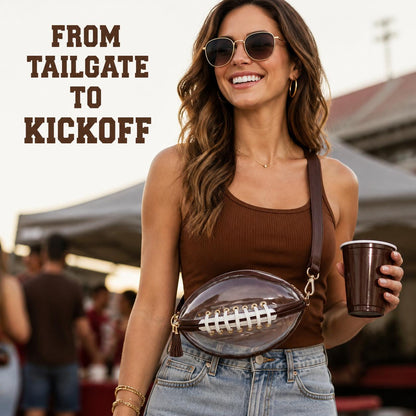 Clear Football Shaped Crossbody Bag, Transparent PVC Stadium Bag with Adjustable Strap, Game Day Crossbody Purse for Sports Events, Concerts, Outdoor Activities & Summer Travel.