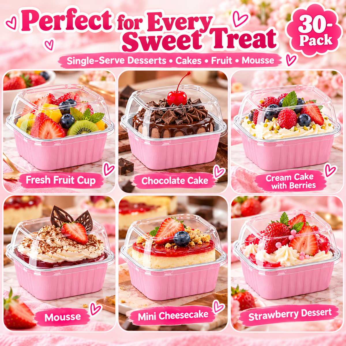 30-Pack Pink 5oz Mini Aluminum Cake Pans