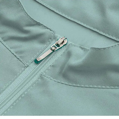Unisex Surgical Scrubs Set with Stand Collar Zipper Top and Straight Leg Pants