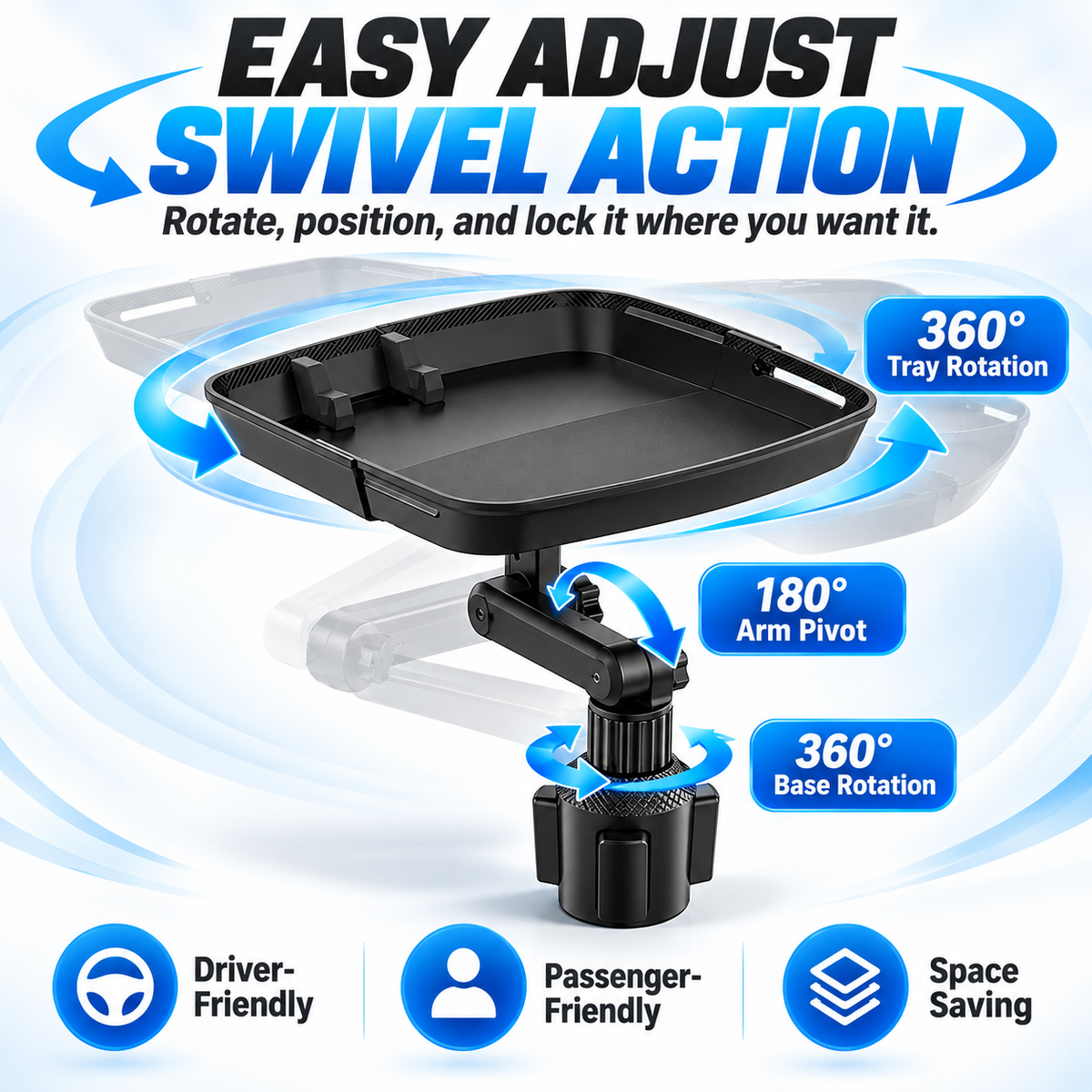 Universal 360° Swivel Car Cup Holder Tray