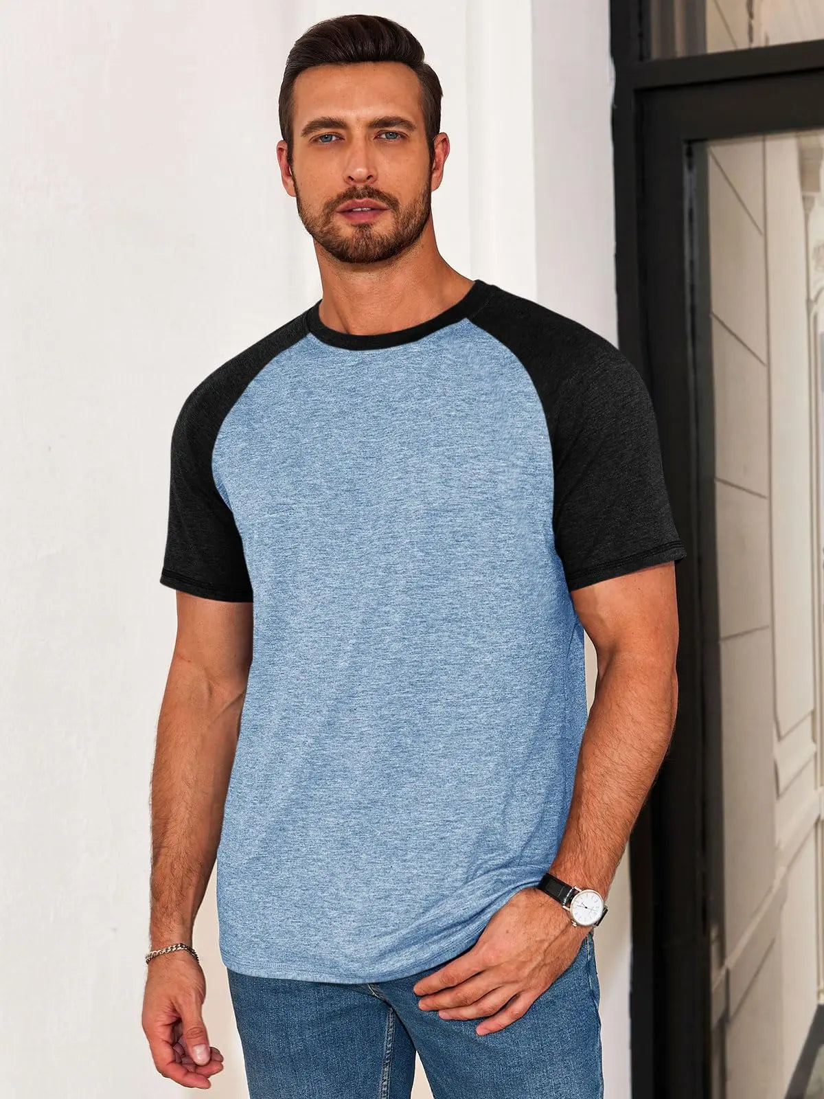 Men's Color Block Raglan T-Shirt Casual Slim Fit