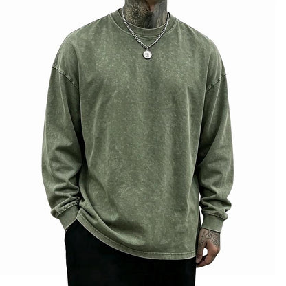 Men's Oversized Washed Distressed Cotton Crewneck Sweatshirt