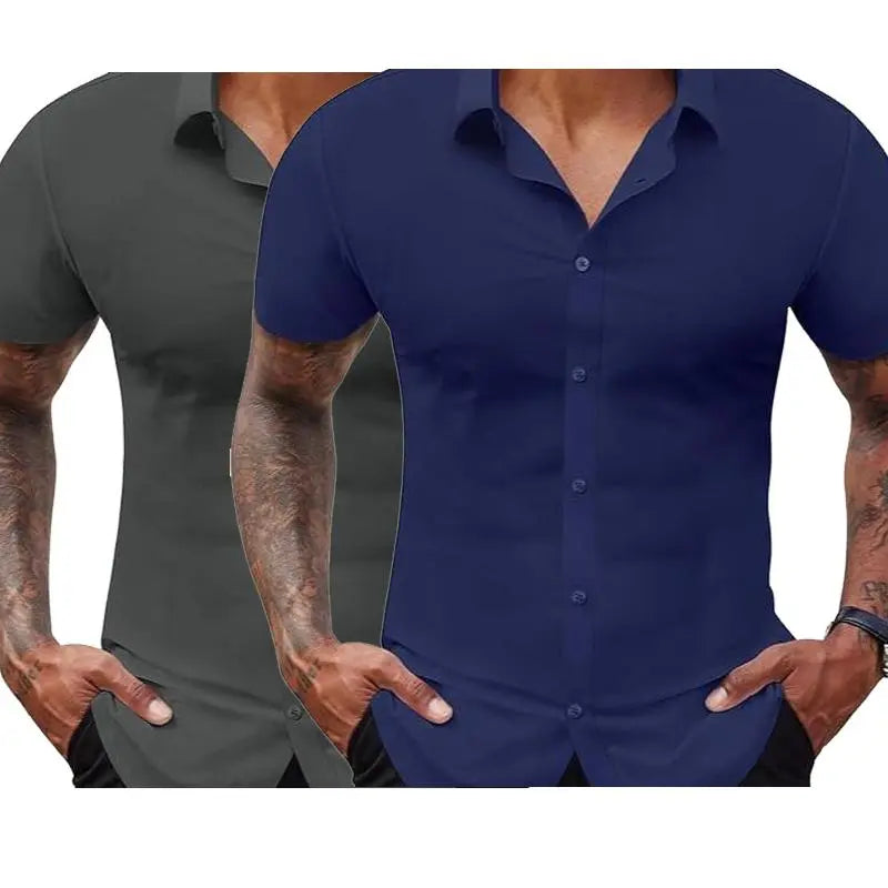 Men's Slim Fit Short Sleeve Dress Shirts 2-Pack