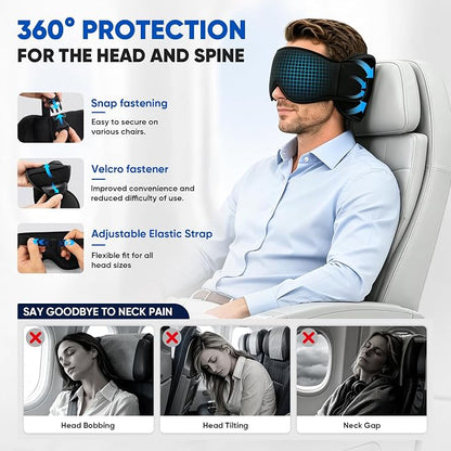 ✈️3‑in‑1 Portable Travel Sleep System 🛌 Pillow & Eye Mask | Head Neck Support for Airplane Car Train