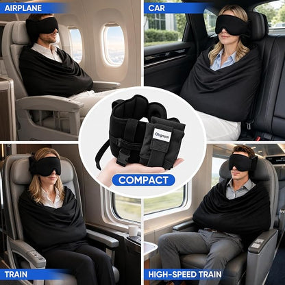 ✈️3‑in‑1 Portable Travel Sleep System 🛌 Pillow & Eye Mask | Head Neck Support for Airplane Car Train