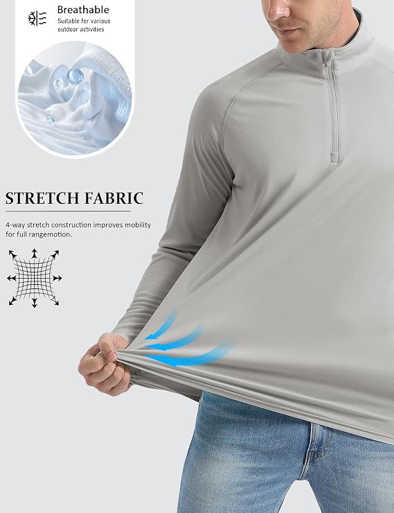 Men's 1/4 Zip Shirt UPF 50+ Quick Dry Lightweight Long Sleeve