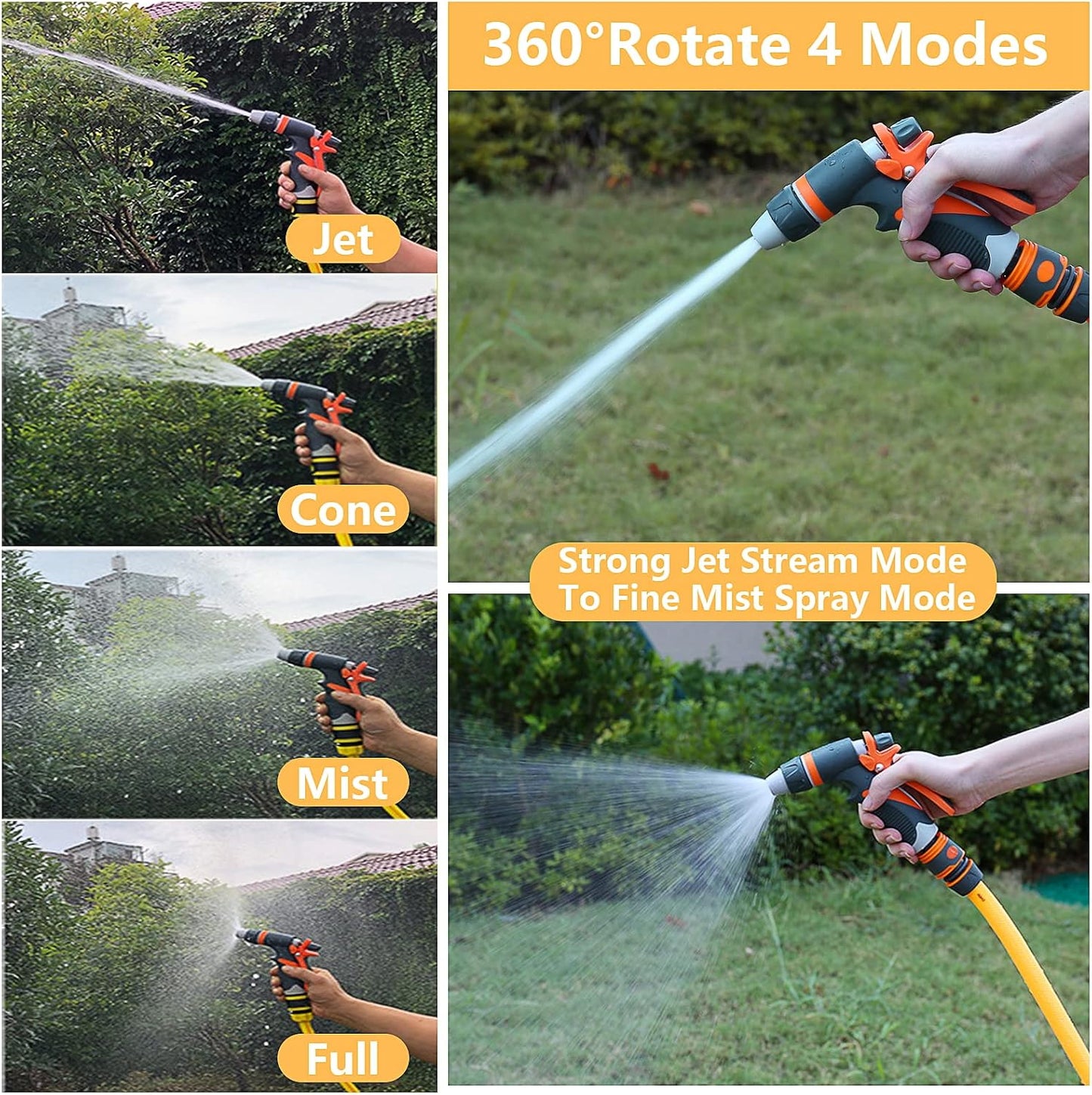 Garden Hose Spray Gun with Nozzles High Pressure Hose Pipe Spray Gun Attachments with Hosepipe Water Gun for Watering Plants & Lawns,Shower Pets,Car Washing