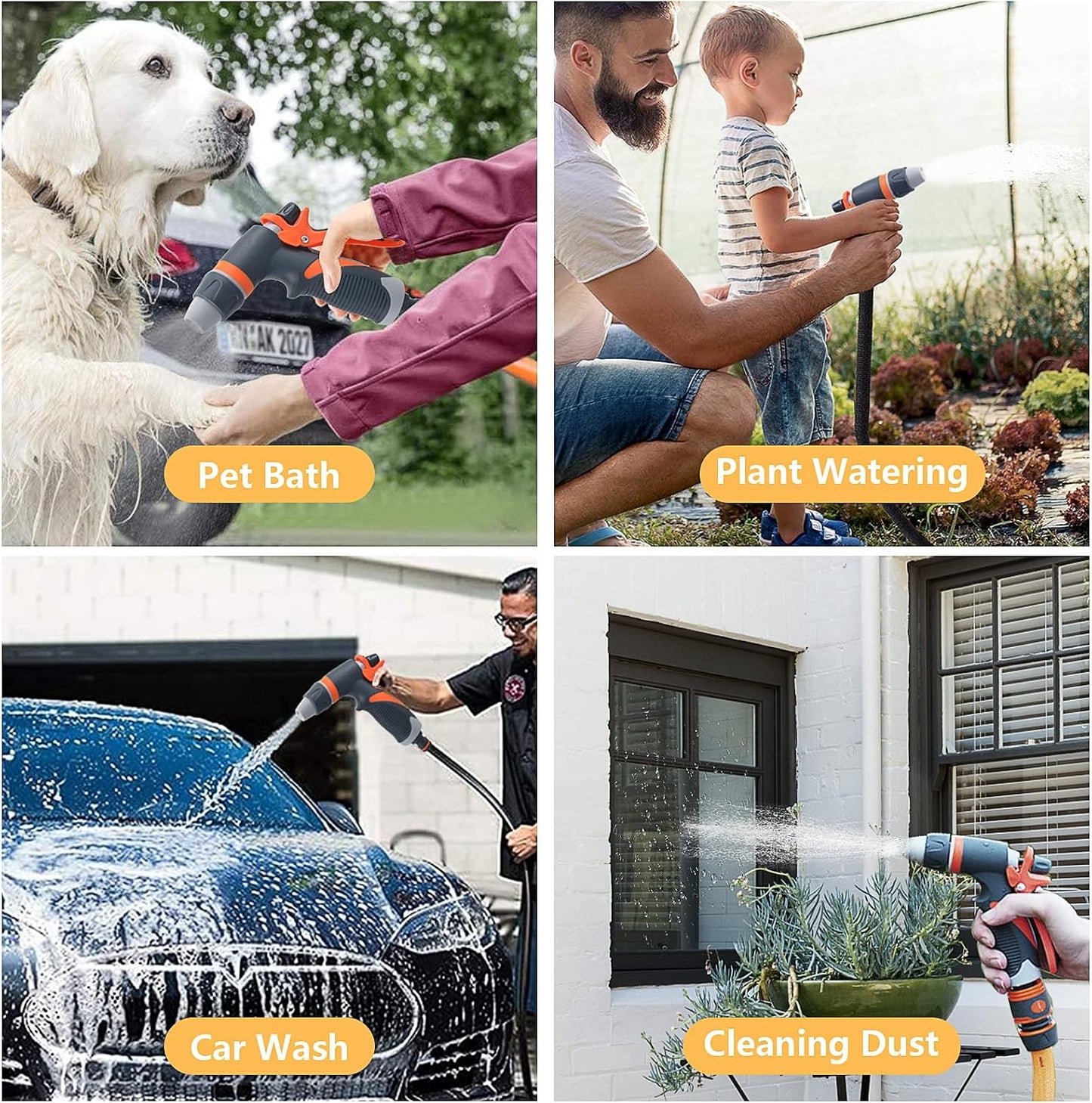 Garden Hose Spray Gun with Nozzles High Pressure Hose Pipe Spray Gun Attachments with Hosepipe Water Gun for Watering Plants & Lawns,Shower Pets,Car Washing