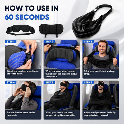 ✈️3‑in‑1 Portable Travel Sleep System 🛌 Pillow & Eye Mask | Head Neck Support for Airplane Car Train