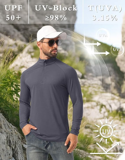 Men's 1/4 Zip Shirt UPF 50+ Quick Dry Lightweight Long Sleeve