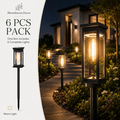 ☀️6-Pack Solar Pathway Lights Outdoor – IP65 Waterproof Warm White Garden Lights