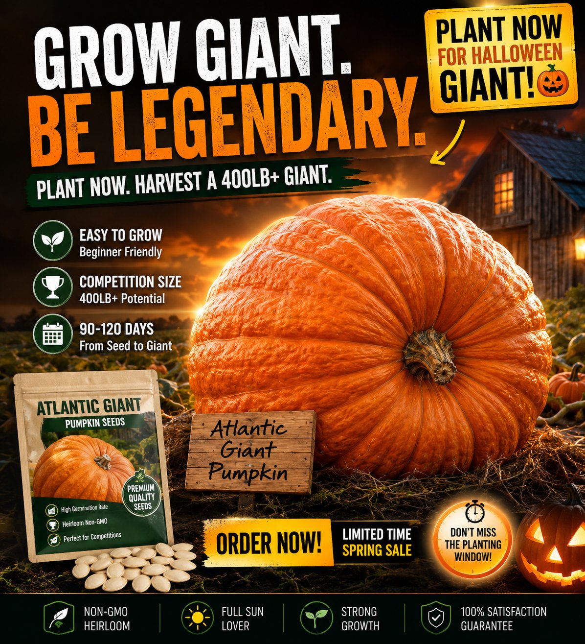⏰Limited Stock 49% OFF🎃Grow Your Own Giant Pumpkins – Atlantic Giant Heirloom Seeds