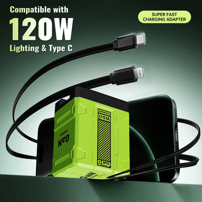 2 in 1 GaN Charger 120W Fast Charging for iPhone & Samsung