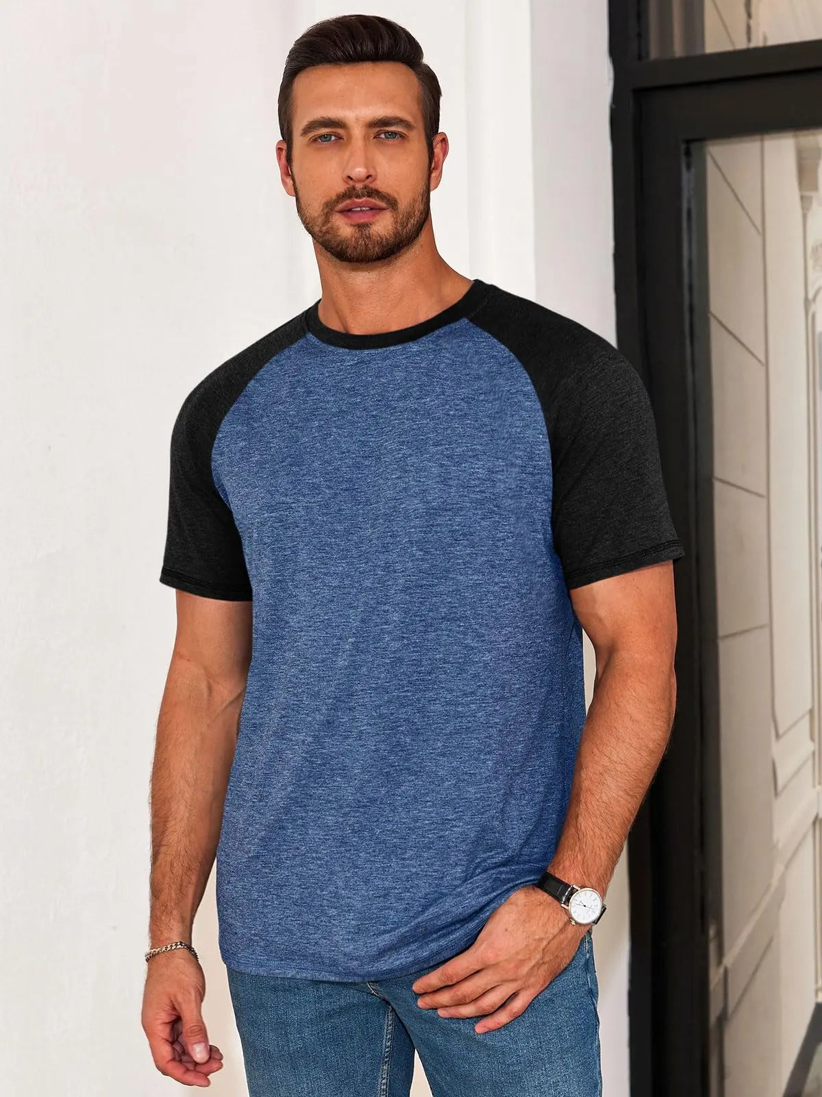 Men's Color Block Raglan T-Shirt Casual Slim Fit