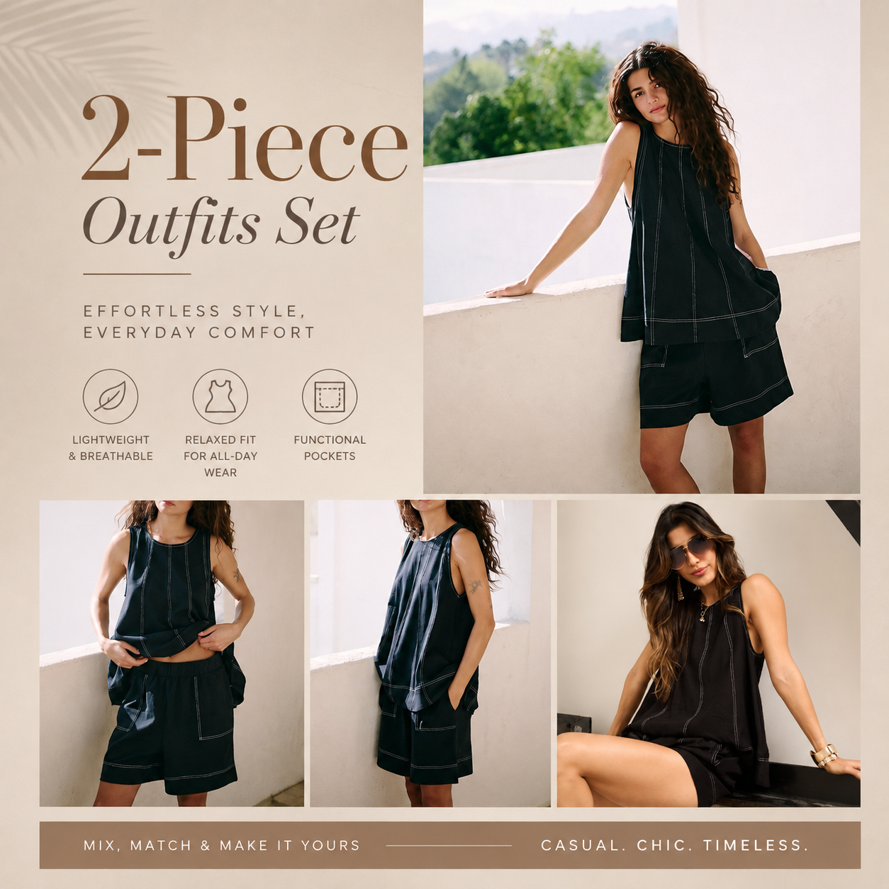 Women's Cotton Two Piece Set Tank Top and Shorts
