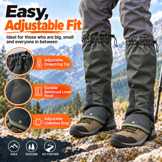 Adjustable Leg Gaiters - Lightweight Waterproof Leg Guards