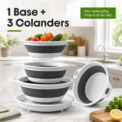 🥗 3-Piece Collapsible Colander Set – With Self-Draining Base Tray ✨