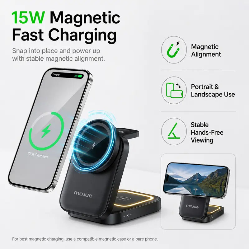 ⚡ 3-in-1 Foldable Magnetic Charger – Charge Phone, Watch & Earbuds at Once