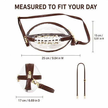 Clear Football Shaped Crossbody Bag, Transparent PVC Stadium Bag with Adjustable Strap, Game Day Crossbody Purse for Sports Events, Concerts, Outdoor Activities & Summer Travel.