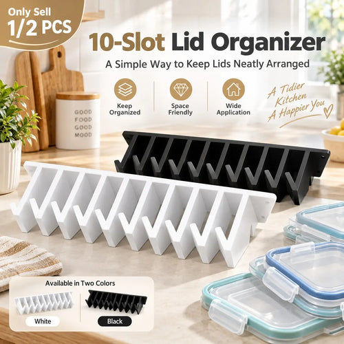 10-Slot Lid Organizer Hanging Rack, White - Kitchen