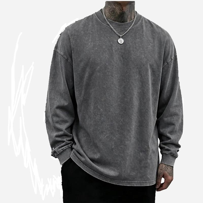 Men's Oversized Washed Distressed Cotton Crewneck Sweatshirt