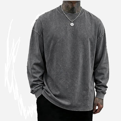 Men's Oversized Washed Distressed Cotton Crewneck Sweatshirt