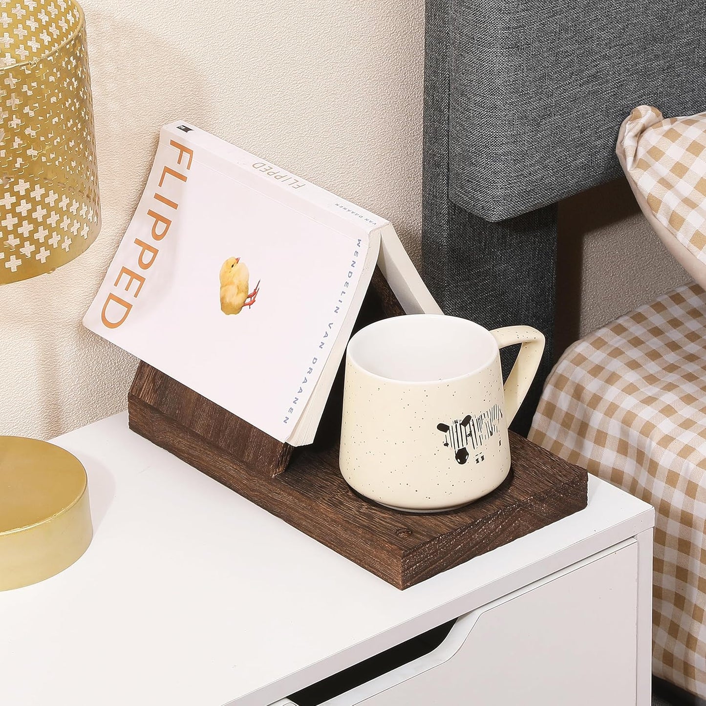 Wooden Triangle Bookmark —— Small Bookshelf with Drink Holder