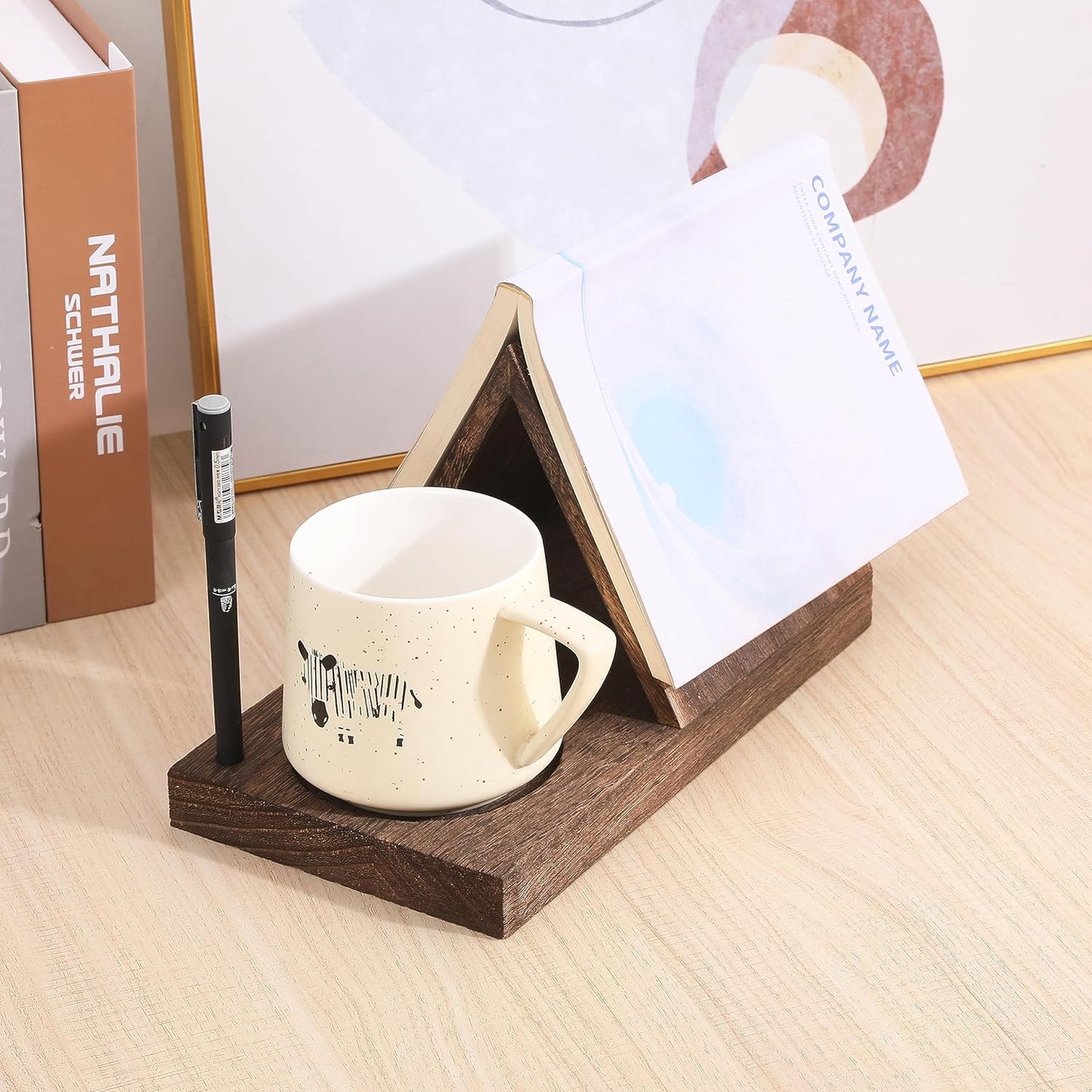 Wooden Triangle Bookmark —— Small Bookshelf with Drink Holder
