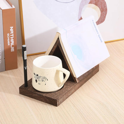 Wooden Triangle Bookmark —— Small Bookshelf with Drink Holder