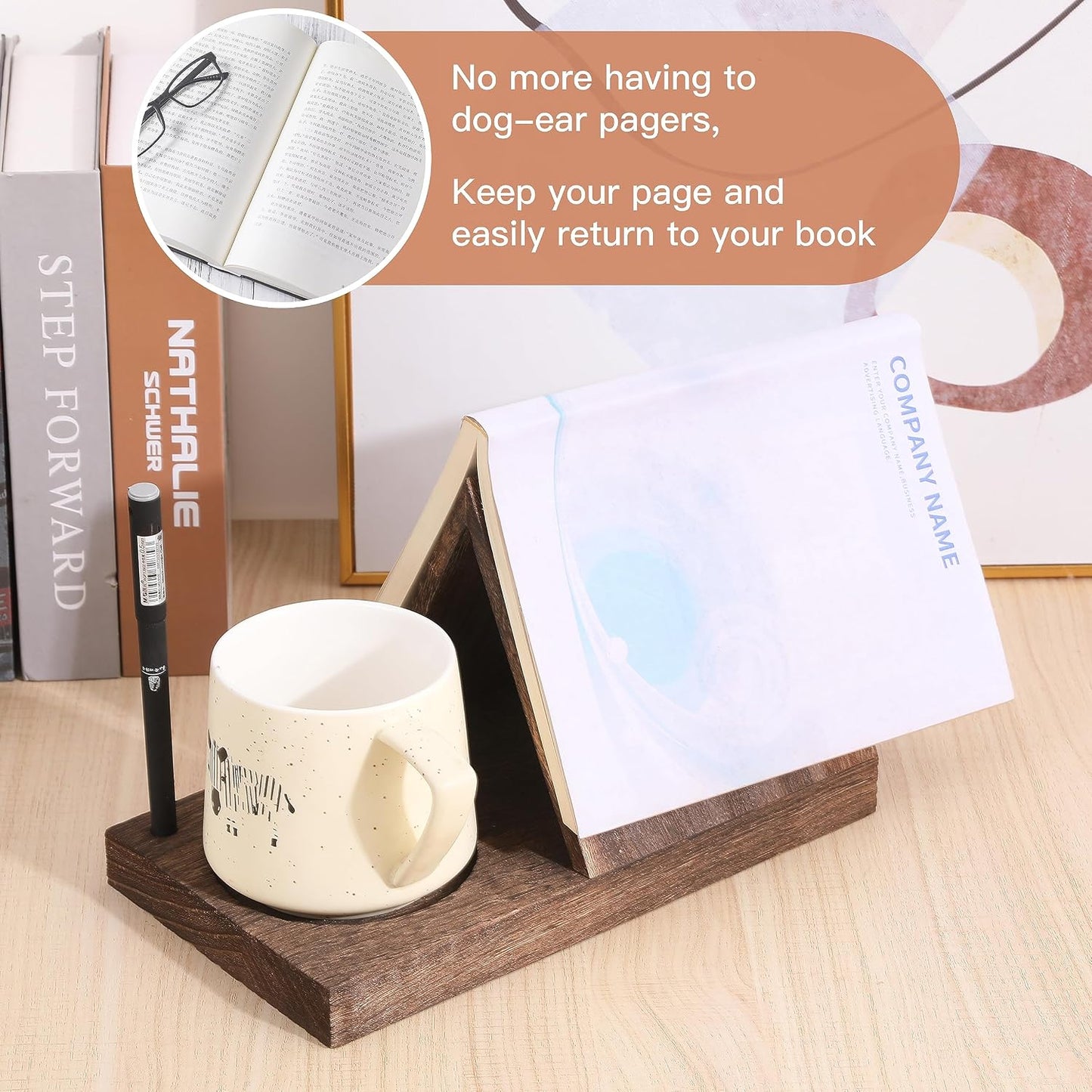 Wooden Triangle Bookmark —— Small Bookshelf with Drink Holder