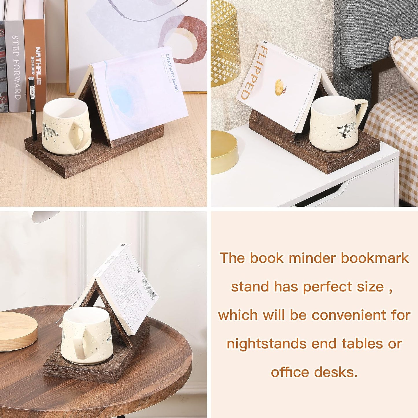 Wooden Triangle Bookmark —— Small Bookshelf with Drink Holder